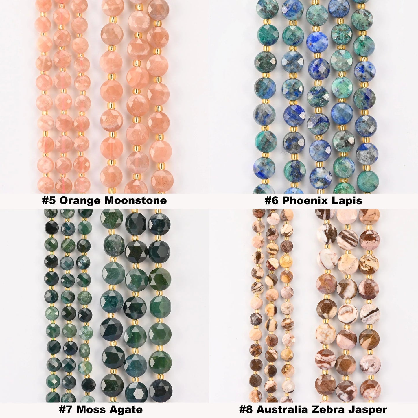 Natural Faceted Coin Gemstone Beads, Size 6, 8, 10mm Crystal Bead, 28 Gemstones, DIY Jewelry Making Beads, 15.5 Inches Per Strand - S2 - Mycrazycrystal