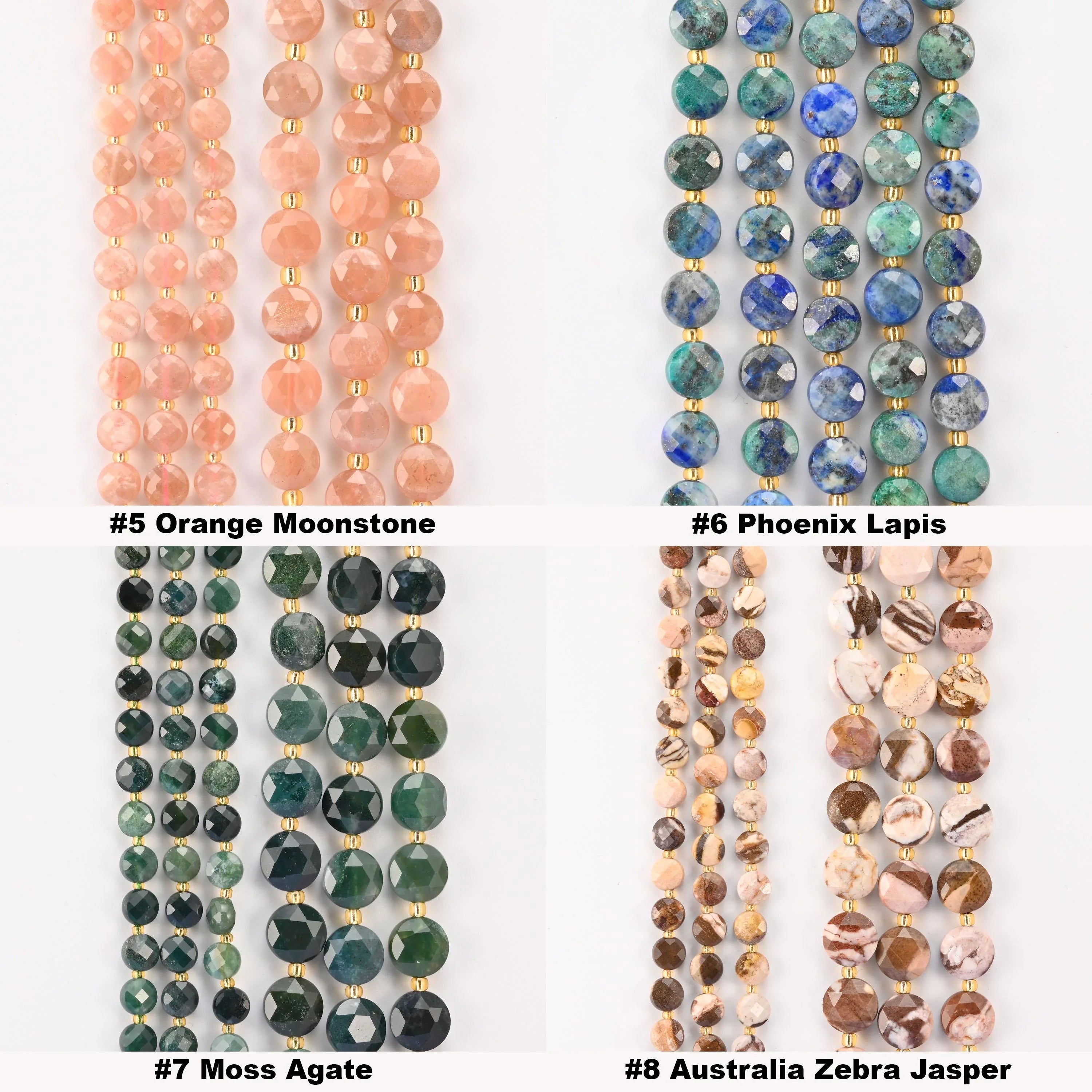Natural Faceted Coin Gemstone Beads, Size 6, 8, 10mm Crystal Bead, 28 Gemstones, DIY Jewelry Making Beads, 15.5 Inches Per Strand - S2 - Mycrazycrystal