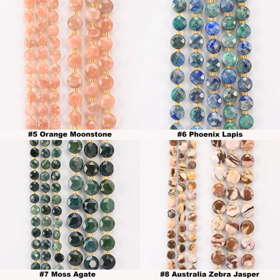 Natural Faceted Coin Gemstone Beads, Size 6, 8, 10mm Crystal Bead, 28 Gemstones, DIY Jewelry Making Beads, 15.5 Inches Per Strand - S2 - Mycrazycrystal