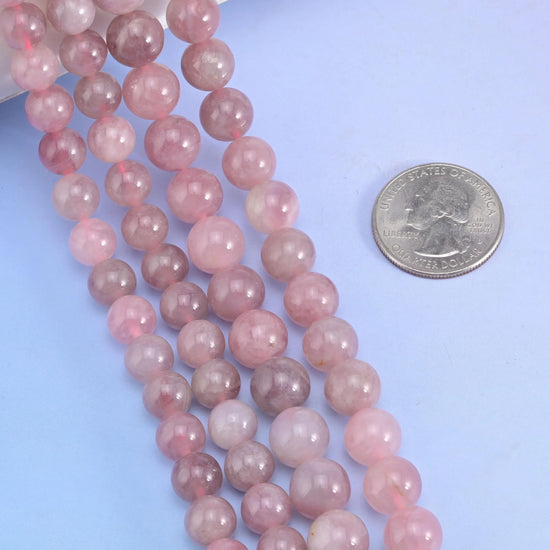 Natural Madagascar Multi-Color Rose Quartz Smooth Round Bead, Size 6mm, 8mm - Mycrazycrystal