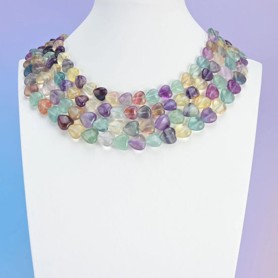 Natural Rainbow Fluorite Smooth Heart Gemstone Bead, Size 10mm, 12mm - Mycrazycrystal