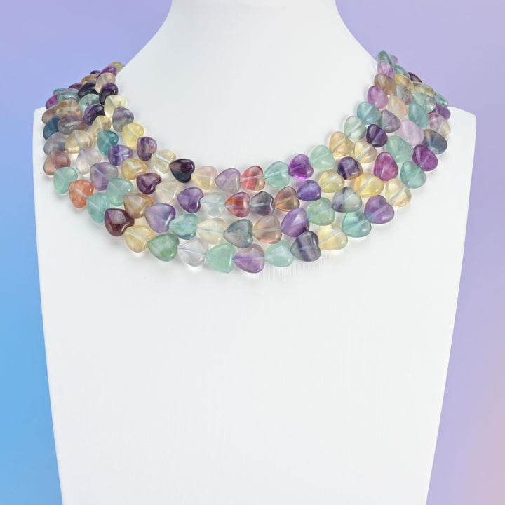 Natural Rainbow Fluorite Smooth Heart Gemstone Bead, Size 10mm, 12mm