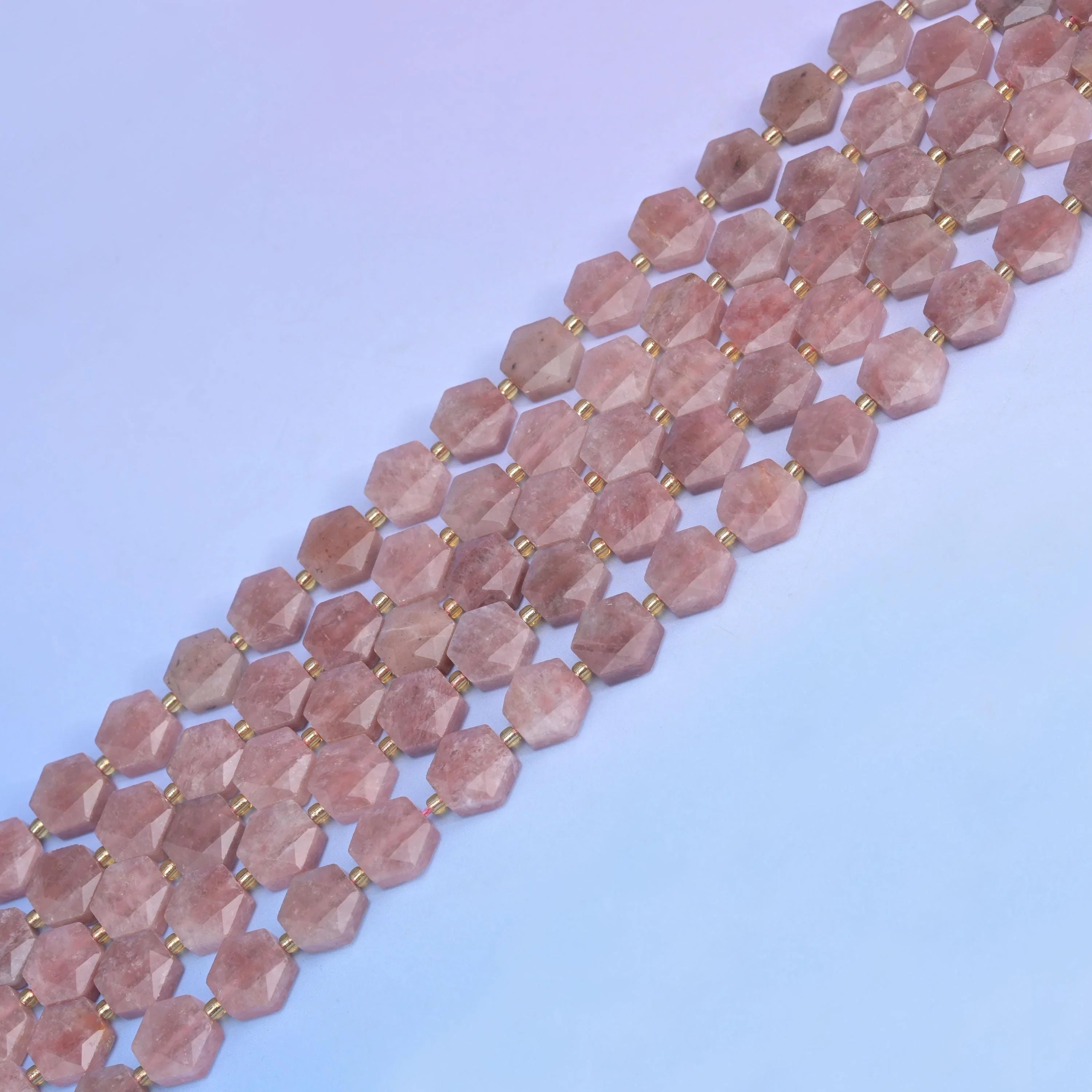 Natural Strawberry Jade Flat Hexagon Faceted Gemstone Beads, Size 12mm - Mycrazycrystal