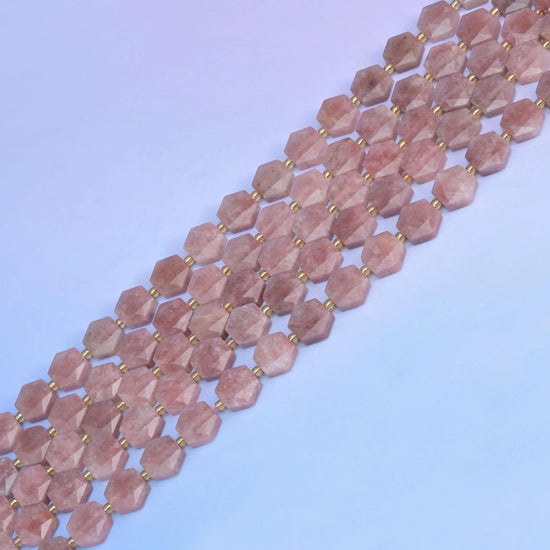 Natural Strawberry Jade Flat Hexagon Faceted Gemstone Beads, Size 12mm - Mycrazycrystal