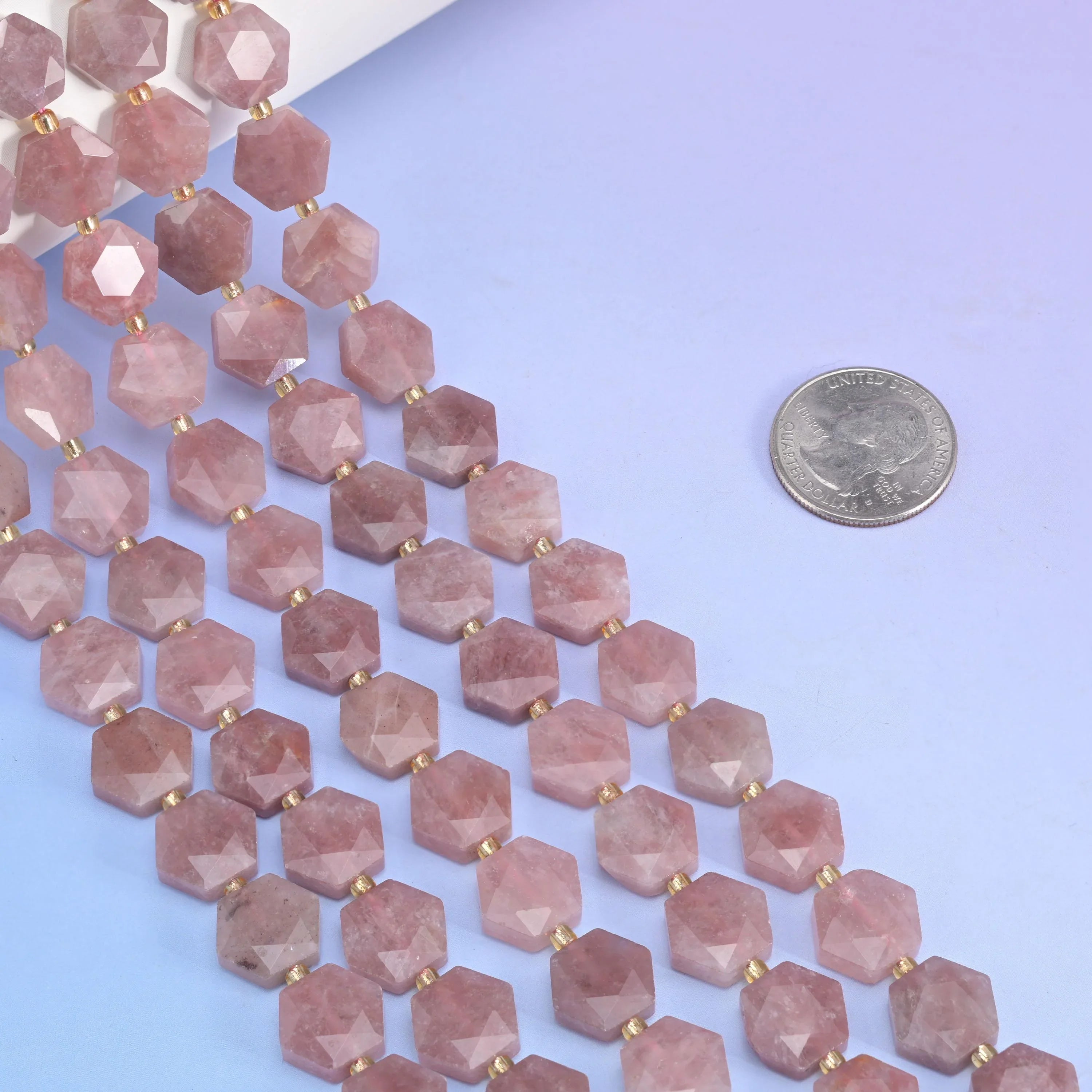 Natural Strawberry Jade Flat Hexagon Faceted Gemstone Beads, Size 12mm - Mycrazycrystal
