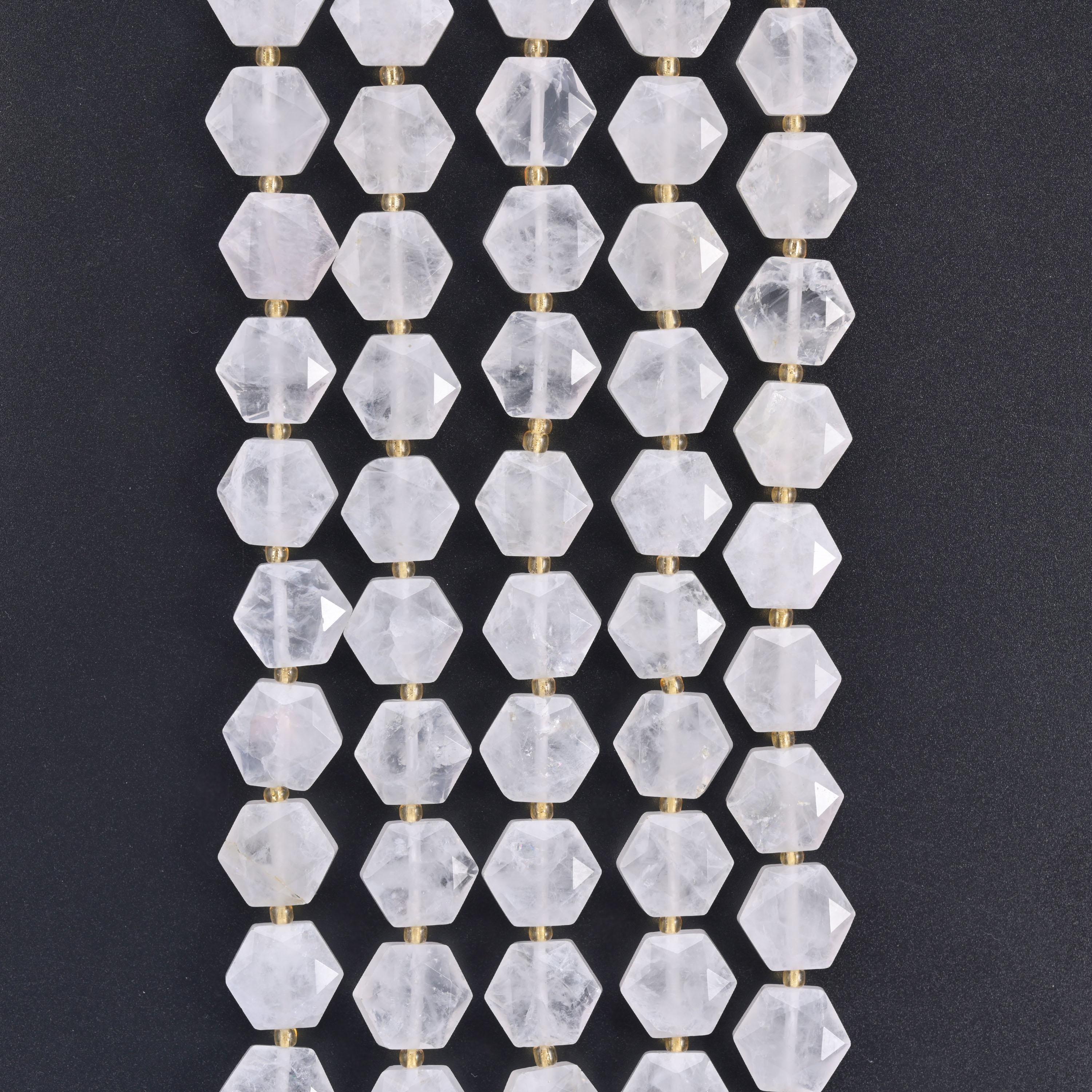 Natural Clear Quartz Flat Hexagon Faceted Gemstone Beads, Size 12mm - Mycrazycrystal