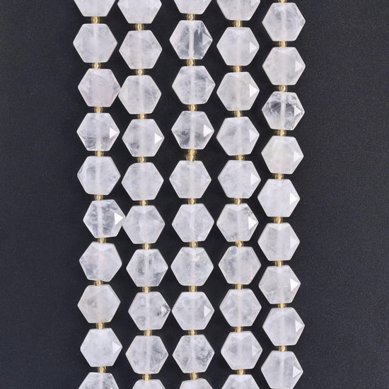 Natural Clear Quartz Flat Hexagon Faceted Gemstone Beads, Size 12mm - Mycrazycrystal
