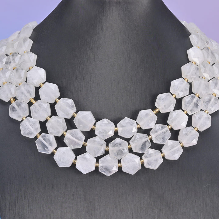 Natural Clear Quartz Flat Hexagon Faceted Gemstone Beads, Size 12mm - Mycrazycrystal