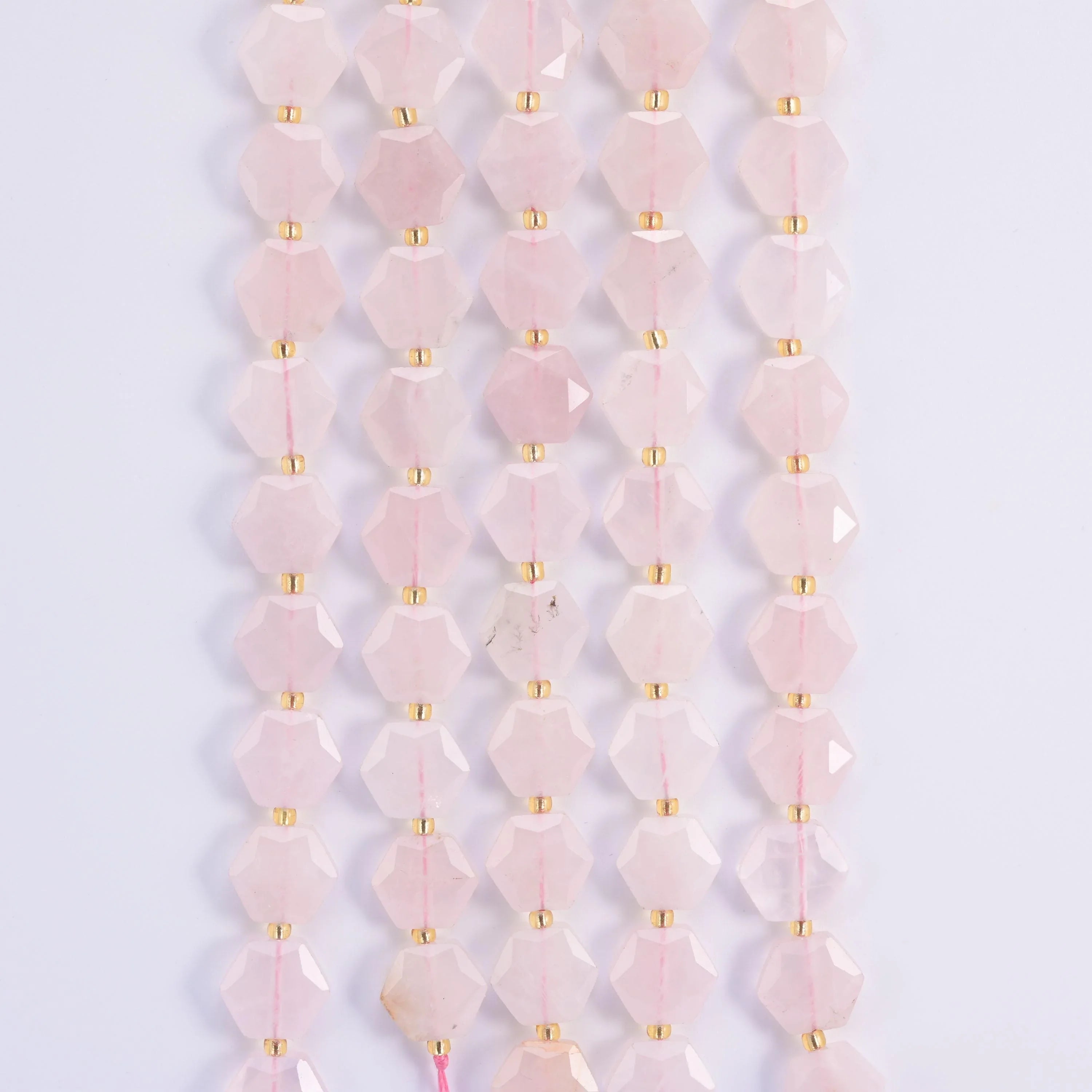 Natural Rose Quartz Flat Hexagon Faceted Gemstone Beads, Size 12mm - Mycrazycrystal