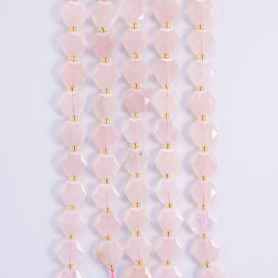 Natural Rose Quartz Flat Hexagon Faceted Gemstone Beads, Size 12mm - Mycrazycrystal