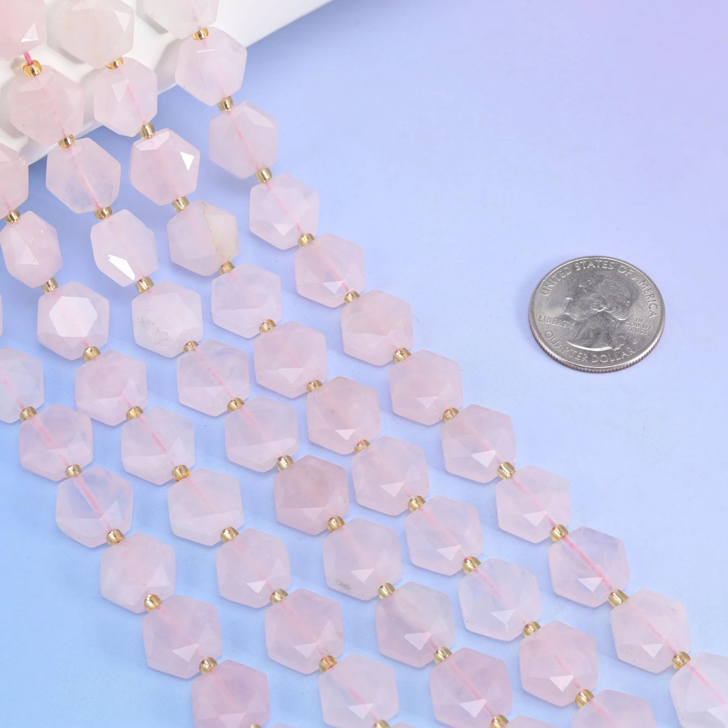 Natural Rose Quartz Flat Hexagon Faceted Gemstone Beads, Size 12mm - Mycrazycrystal