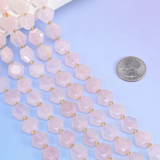 Natural Rose Quartz Flat Hexagon Faceted Gemstone Beads, Size 12mm - Mycrazycrystal