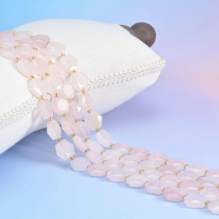 Natural Rose Quartz Flat Hexagon Faceted Gemstone Beads, Size 12mm - Mycrazycrystal