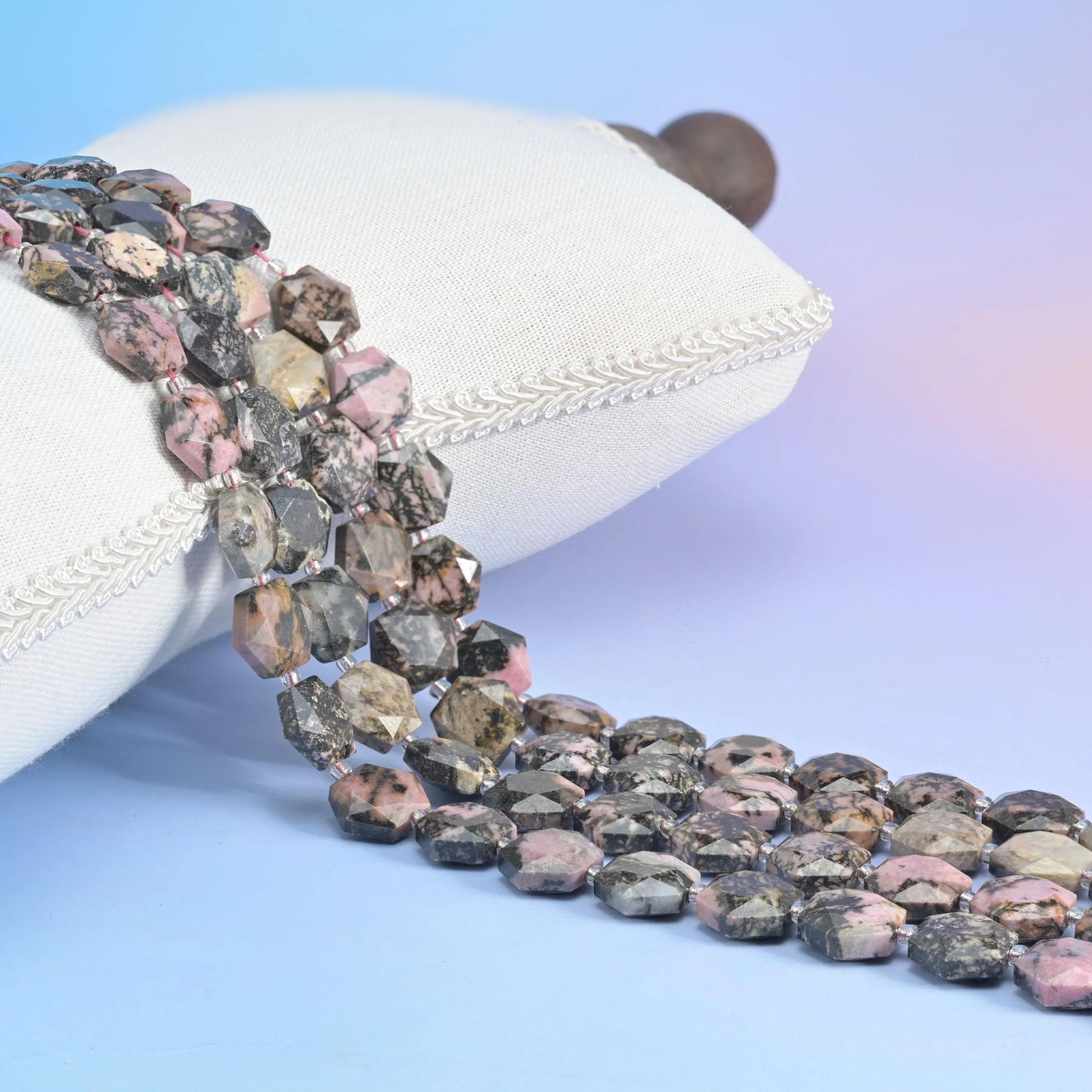 Natural Rhodonite Flat Hexagon Faceted Gemstone Beads, Size 12mm - Mycrazycrystal