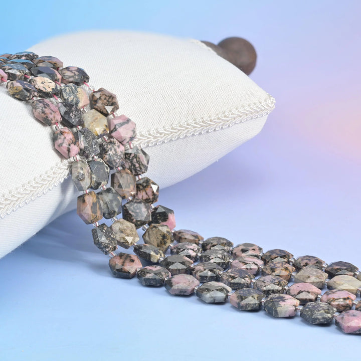 Natural Rhodonite Flat Hexagon Faceted Gemstone Beads, Size 12mm - Mycrazycrystal