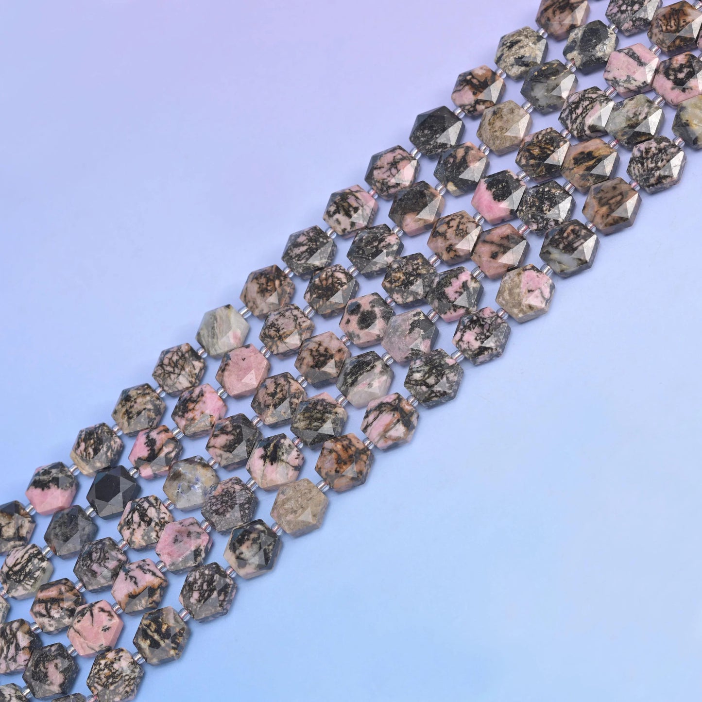 Natural Rhodonite Flat Hexagon Faceted Gemstone Beads, Size 12mm - Mycrazycrystal