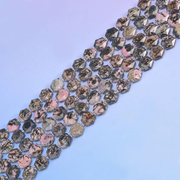 Natural Rhodonite Flat Hexagon Faceted Gemstone Beads, Size 12mm - Mycrazycrystal