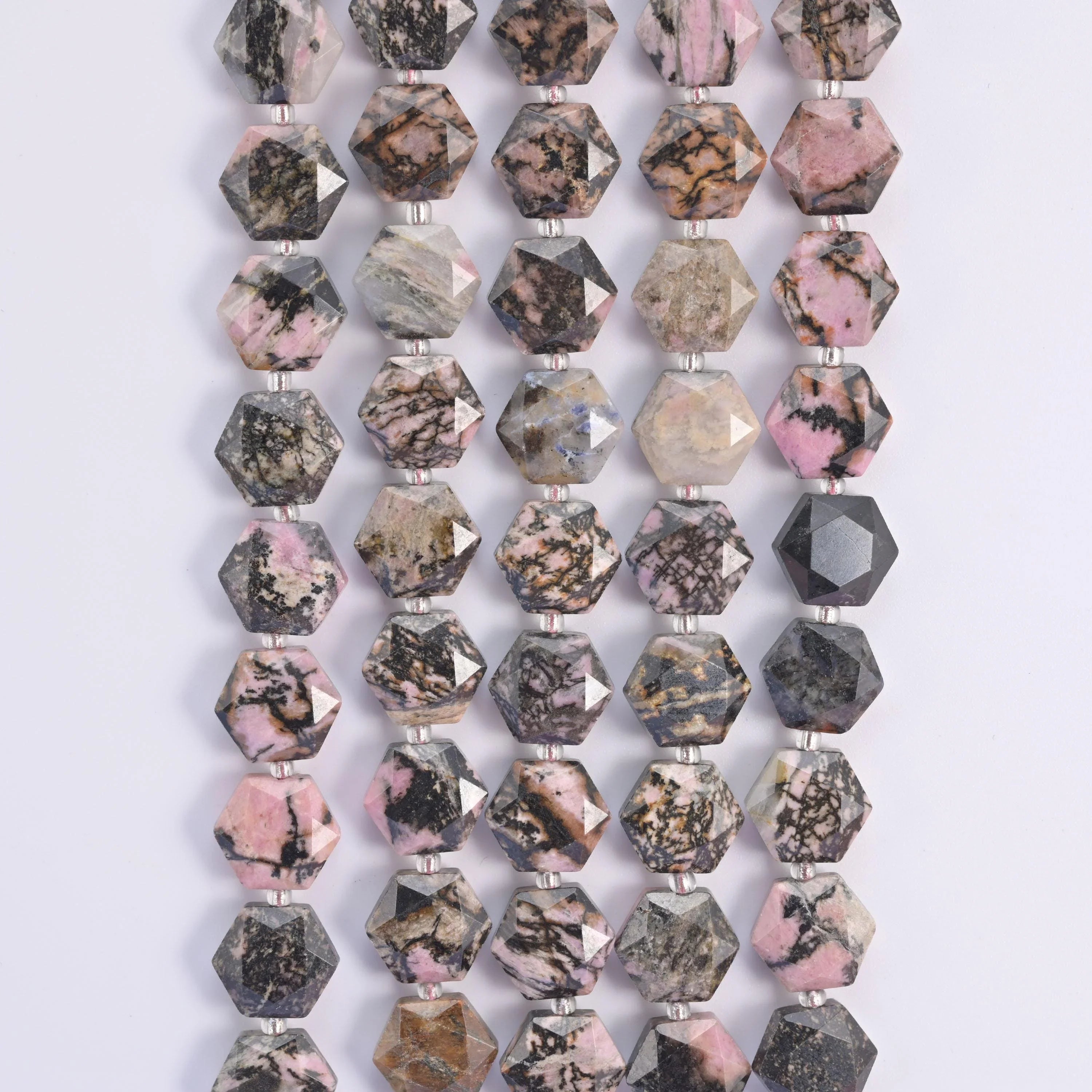 Natural Rhodonite Flat Hexagon Faceted Gemstone Beads, Size 12mm - Mycrazycrystal