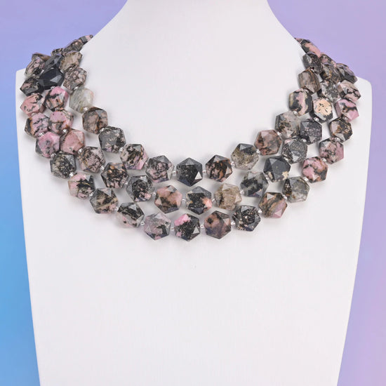 Natural Rhodonite Flat Hexagon Faceted Gemstone Beads, Size 12mm - Mycrazycrystal