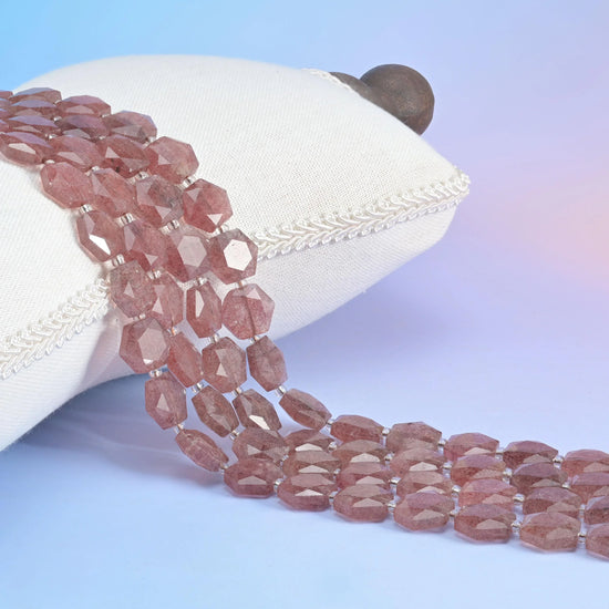 Natural Strawberry Quartz Flat Hexagon Faceted Gemstone Beads, Size 12mm - Mycrazycrystal