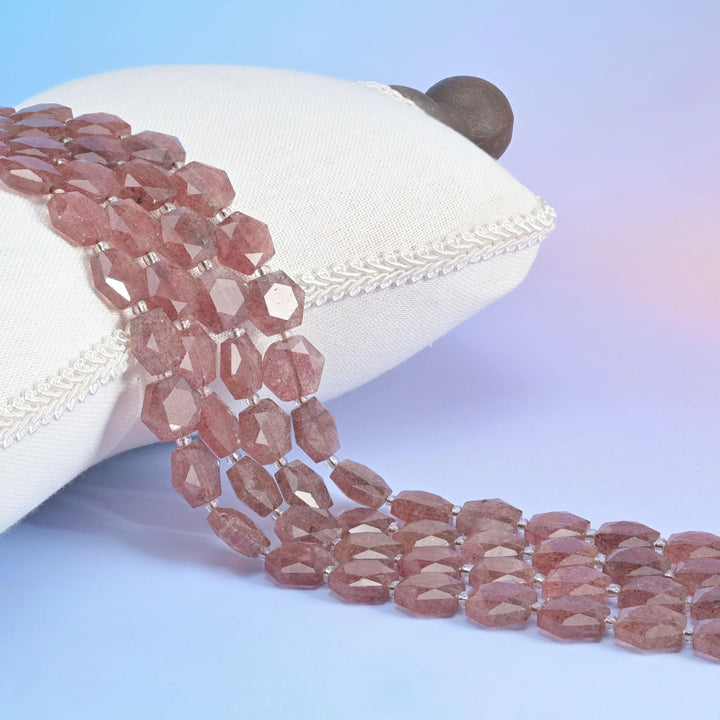 Natural Strawberry Quartz Flat Hexagon Faceted Gemstone Beads, Size 12mm - Mycrazycrystal