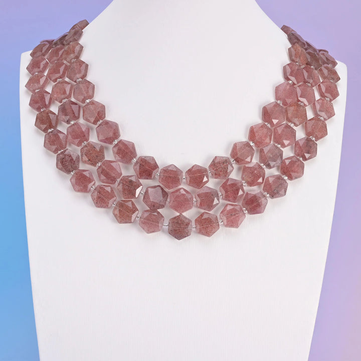 Natural Strawberry Quartz Flat Hexagon Faceted Gemstone Beads, Size 12mm - Mycrazycrystal
