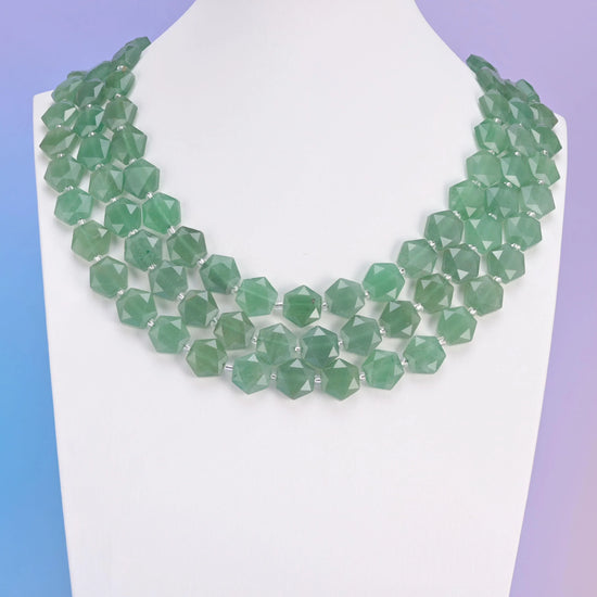 Natural Green Aventurine Flat Hexagon Faceted Gemstone Beads, Size 12mm - Mycrazycrystal