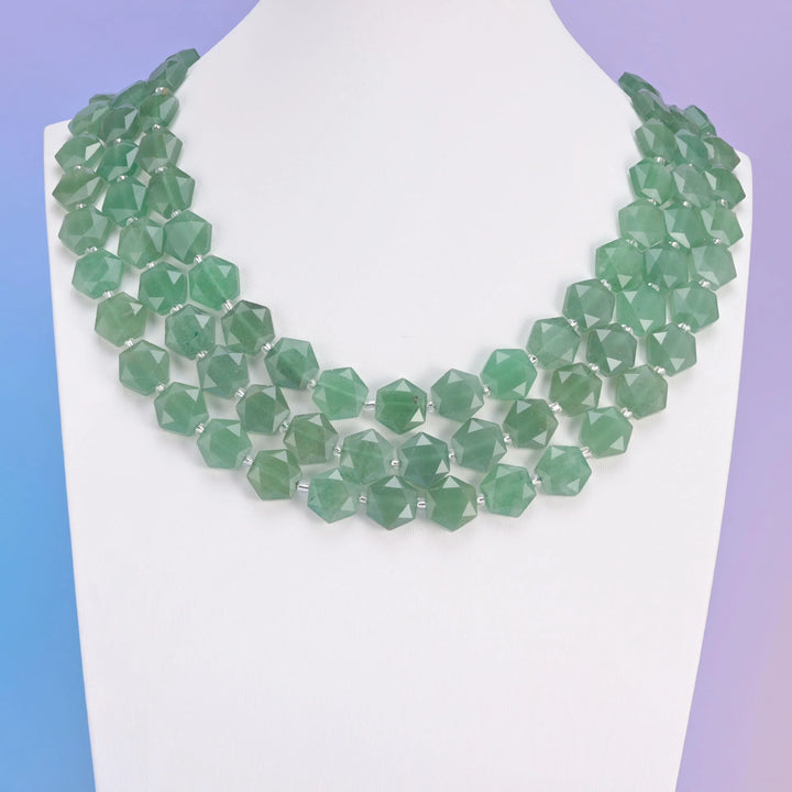 Natural Green Aventurine Flat Hexagon Faceted Gemstone Beads, Size 12mm - Mycrazycrystal
