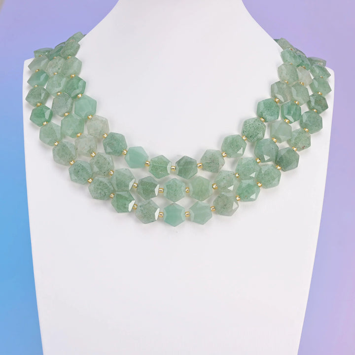 Natural Green Strawberry Quartz Flat Hexagon Faceted Gemstone Beads, Size 12mm - Mycrazycrystal