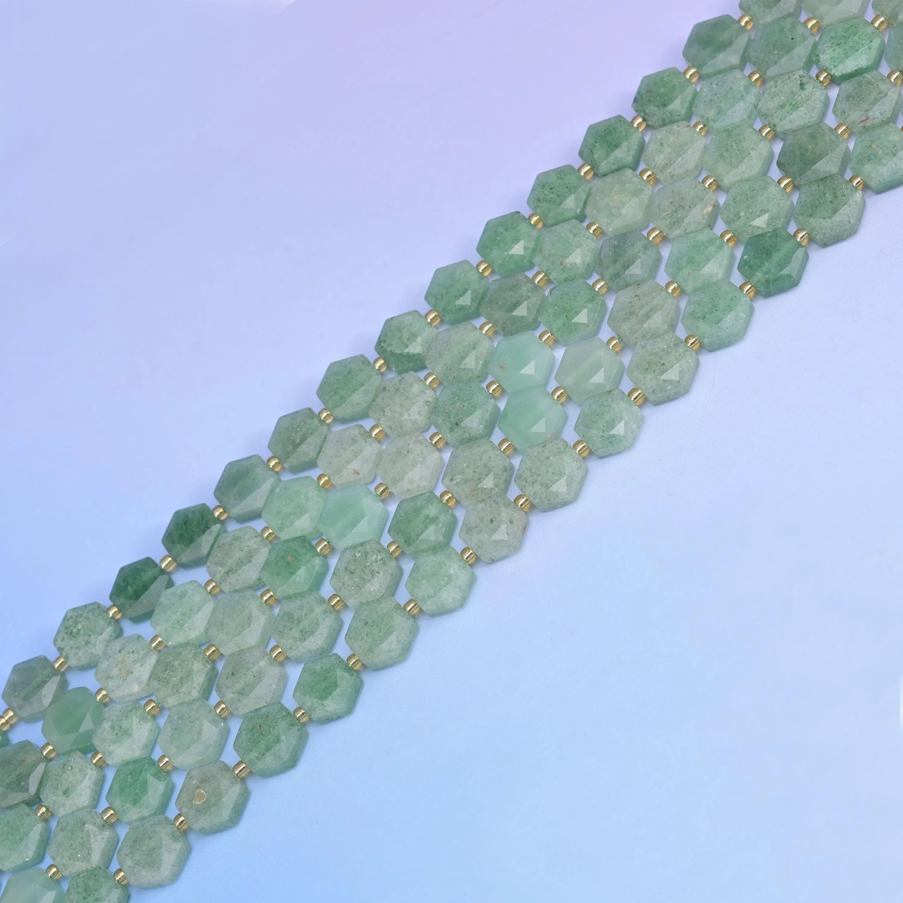 Natural Green Strawberry Quartz Flat Hexagon Faceted Gemstone Beads, Size 12mm - Mycrazycrystal