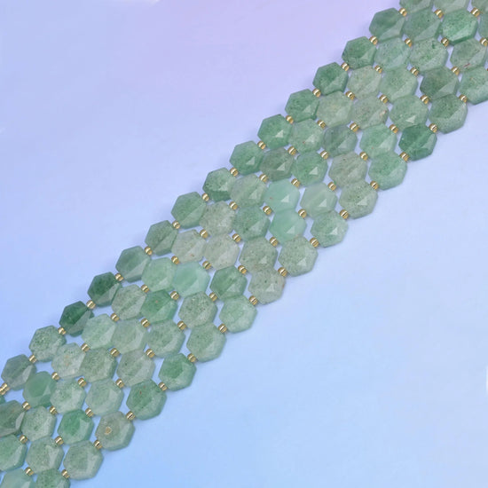 Natural Green Strawberry Quartz Flat Hexagon Faceted Gemstone Beads, Size 12mm - Mycrazycrystal