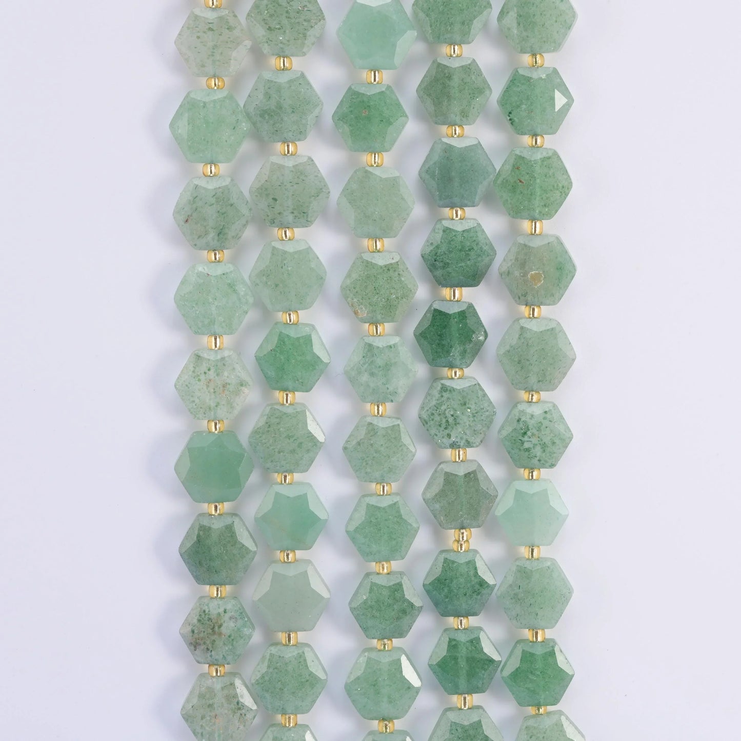 Natural Green Strawberry Quartz Flat Hexagon Faceted Gemstone Beads, Size 12mm - Mycrazycrystal