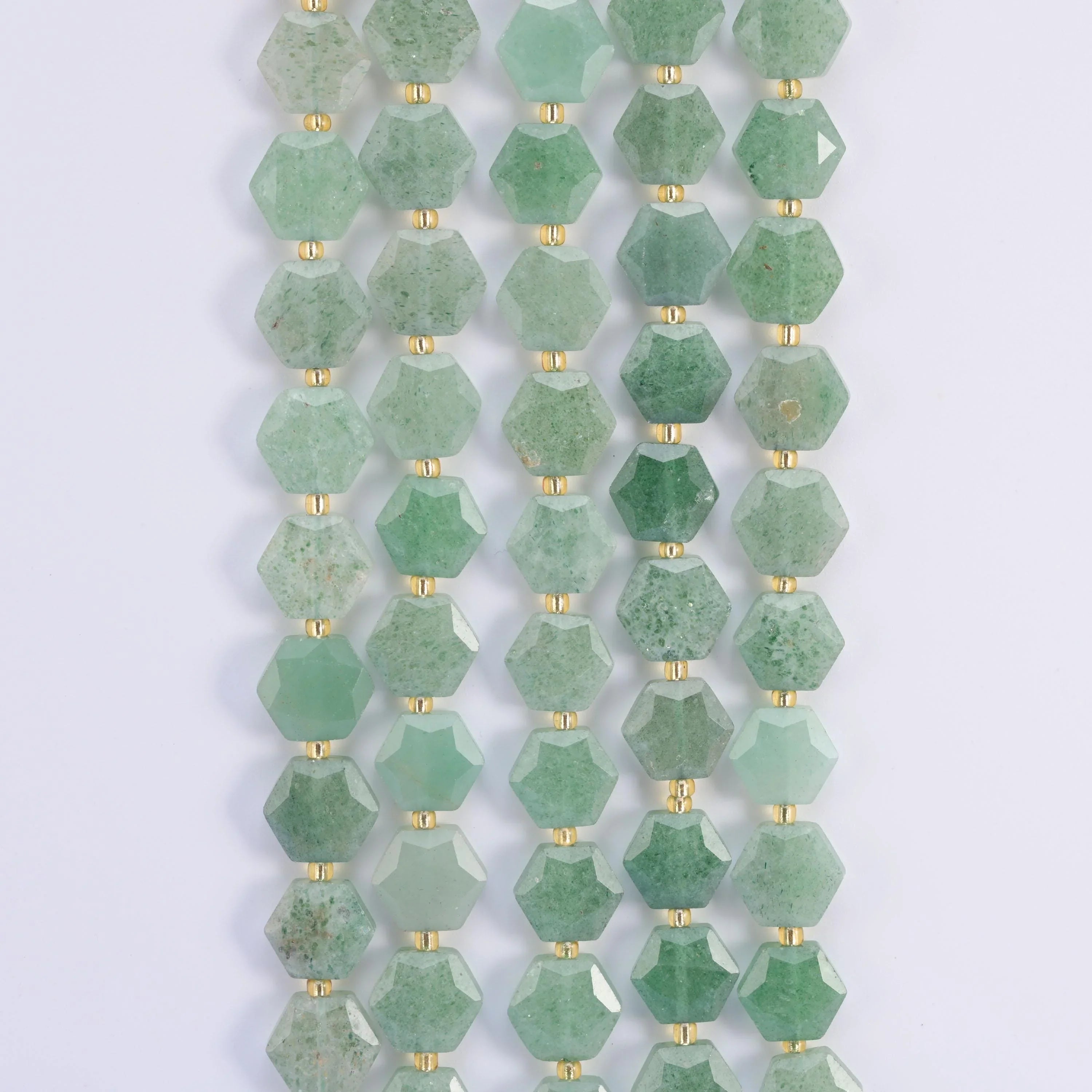Natural Green Strawberry Quartz Flat Hexagon Faceted Gemstone Beads, Size 12mm - Mycrazycrystal