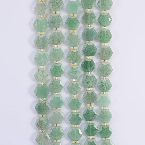 Natural Green Strawberry Quartz Flat Hexagon Faceted Gemstone Beads, Size 12mm - Mycrazycrystal