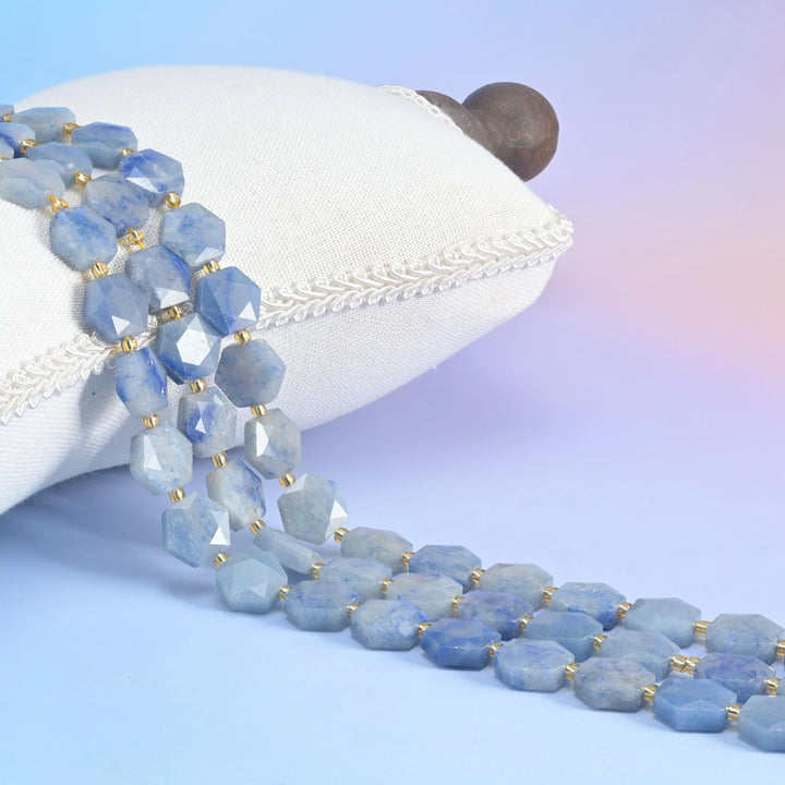 Natural Blue Aventurine Flat Hexagon Faceted Gemstone Beads, Size 12mm - Mycrazycrystal
