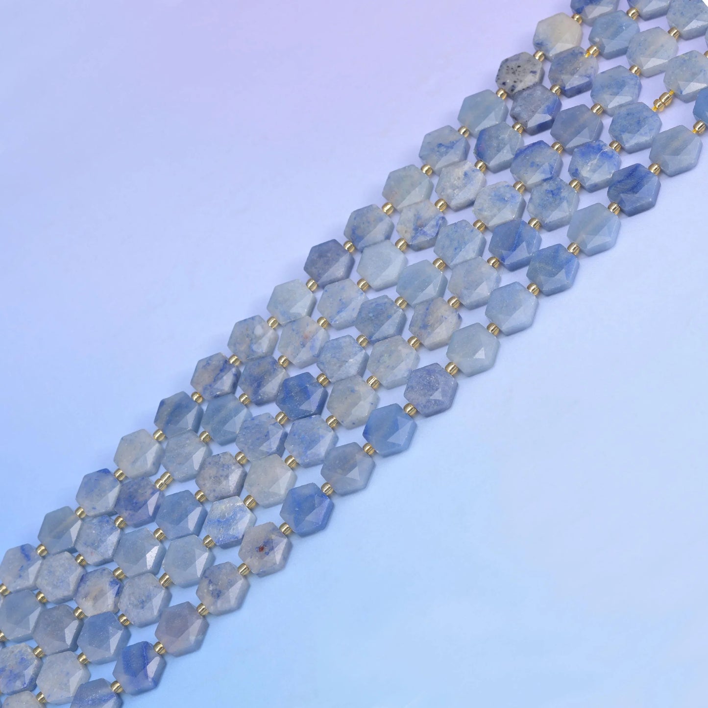 Natural Blue Aventurine Flat Hexagon Faceted Gemstone Beads, Size 12mm - Mycrazycrystal