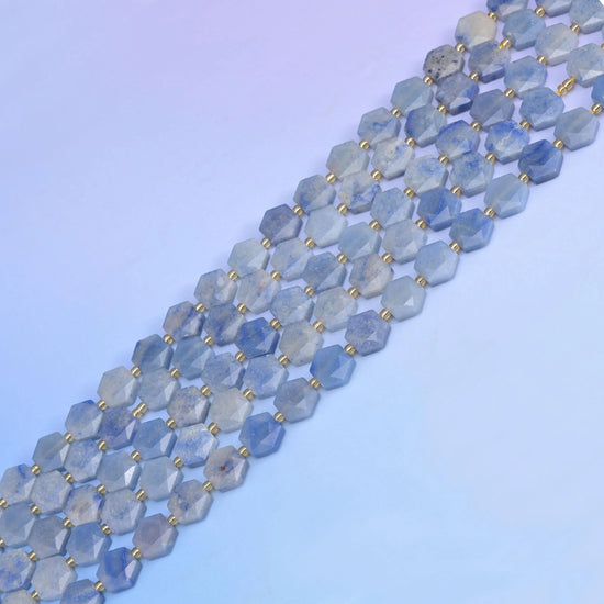 Natural Blue Aventurine Flat Hexagon Faceted Gemstone Beads, Size 12mm - Mycrazycrystal