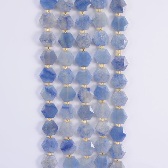 Natural Blue Aventurine Flat Hexagon Faceted Gemstone Beads, Size 12mm - Mycrazycrystal
