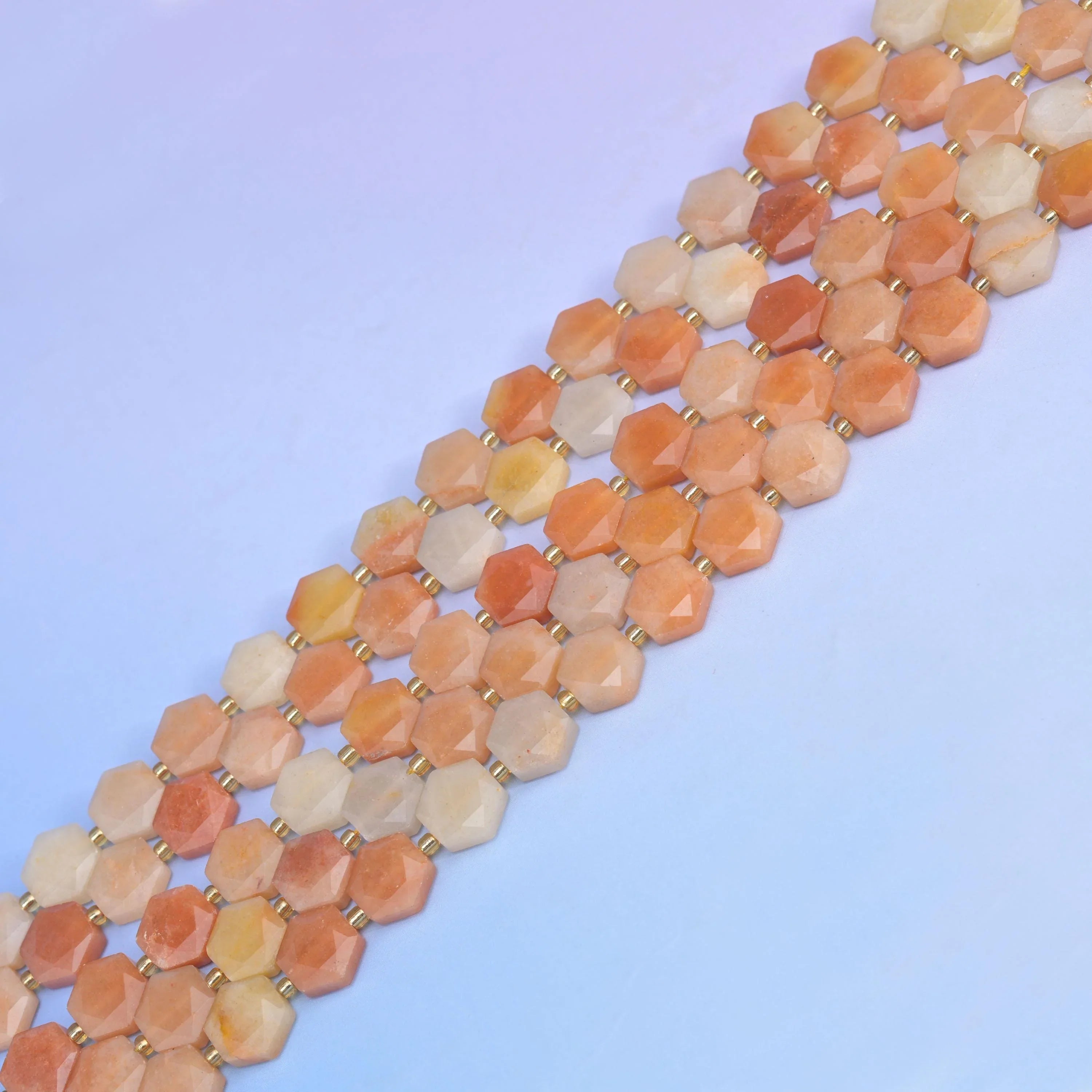 Natural Gold Silk Jade Flat Hexagon Faceted Gemstone Beads, Size 12mm - Mycrazycrystal