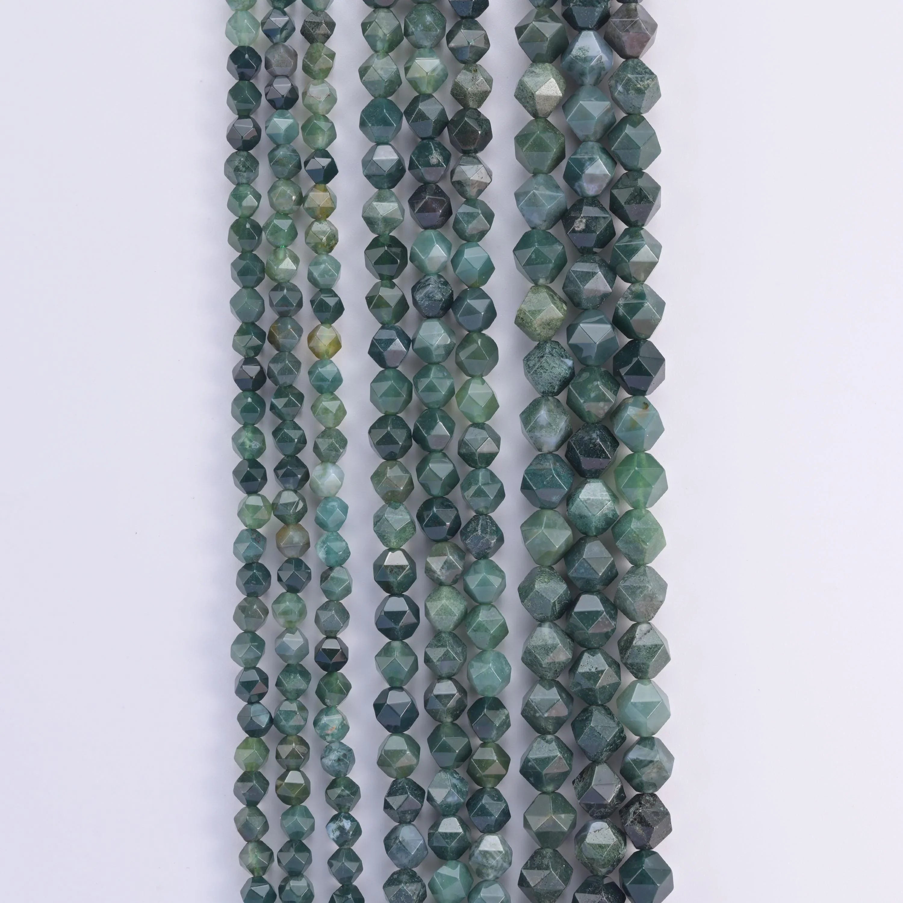 Natural Moss Agate Diamond Star Cut Gemstone Beads, Size 6mm, 8mm, 10mm - Mycrazycrystal