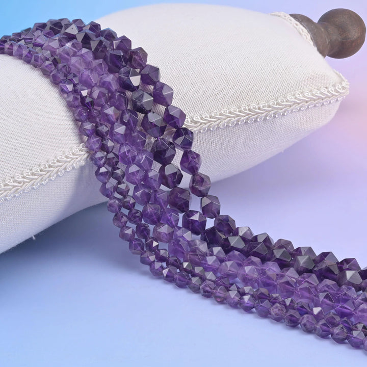 Natural Amethyst Diamond Star Cut Gemstone Beads, Size 6mm, 8mm, 10mm - Mycrazycrystal