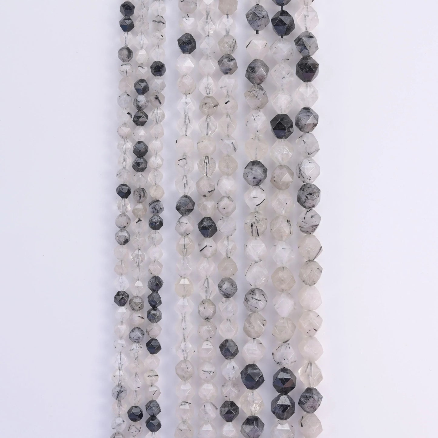 Natural Black Rutilated Quartz Diamond Star Cut Gemstone Beads, Size 6mm, 8mm, 10mm - Mycrazycrystal