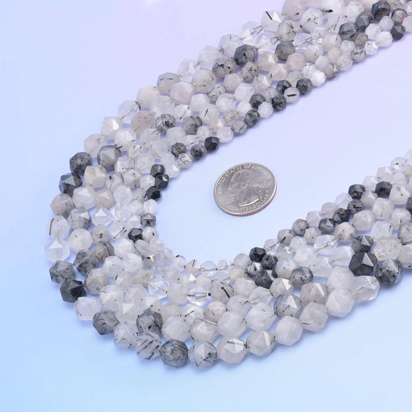 Natural Black Rutilated Quartz Diamond Star Cut Gemstone Beads, Size 6mm, 8mm, 10mm - Mycrazycrystal