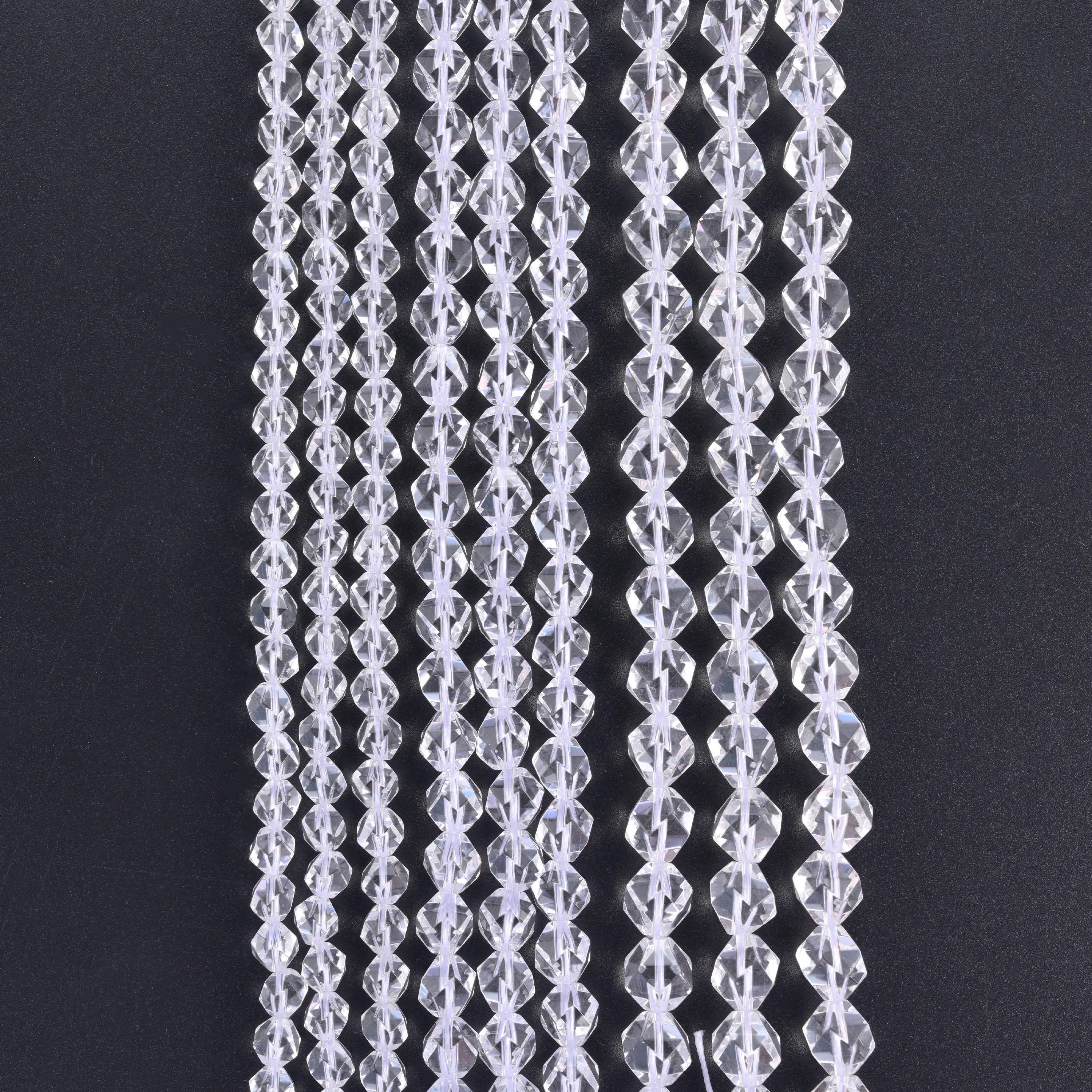Natural Clear Quartz Diamond Star Cut Gemstone Beads, Size 6mm, 8mm, 10mm - Mycrazycrystal