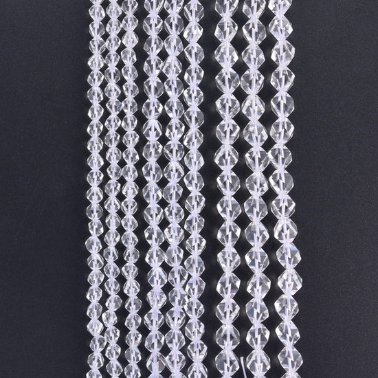 Natural Clear Quartz Diamond Star Cut Gemstone Beads, Size 6mm, 8mm, 10mm - Mycrazycrystal