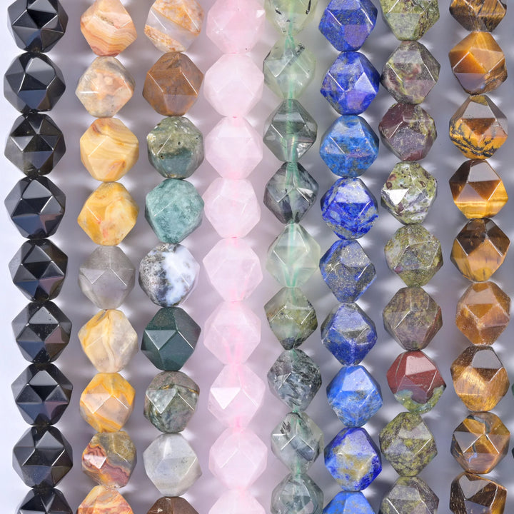 Natural Gemstone Diamond Star Cut Beads, Size 6mm, 8mm, 10mm - S1 - Mycrazycrystal