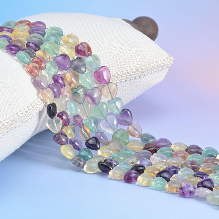 Natural Rainbow Fluorite Smooth Heart Gemstone Bead, Size 10mm, 12mm