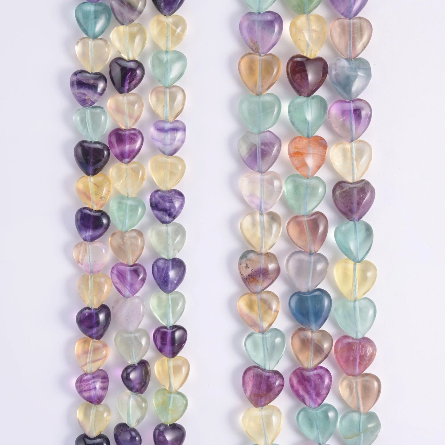 Natural Rainbow Fluorite Smooth Heart Gemstone Bead, Size 10mm, 12mm - Mycrazycrystal