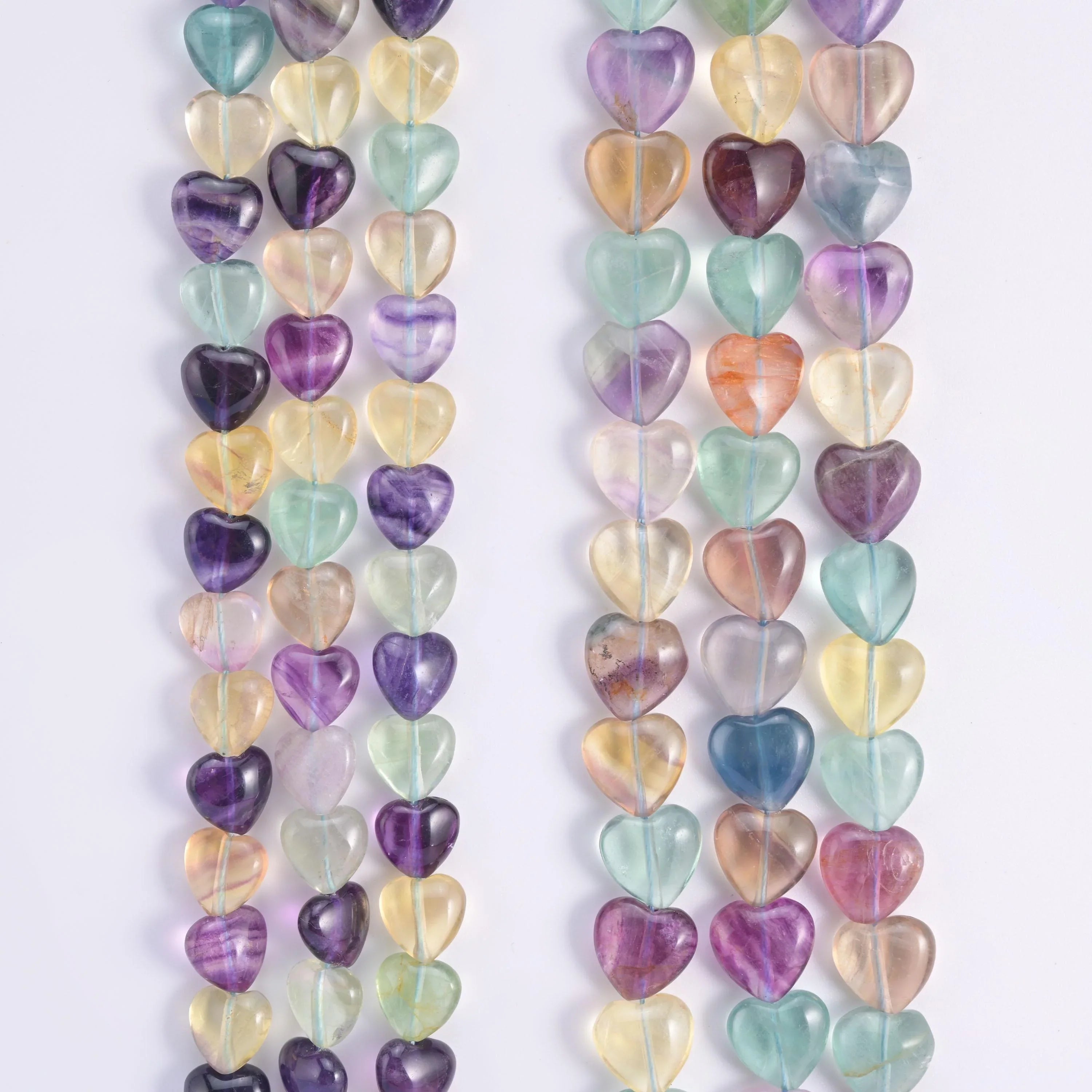 Natural Rainbow Fluorite Smooth Heart Gemstone Bead, Size 10mm, 12mm - Mycrazycrystal