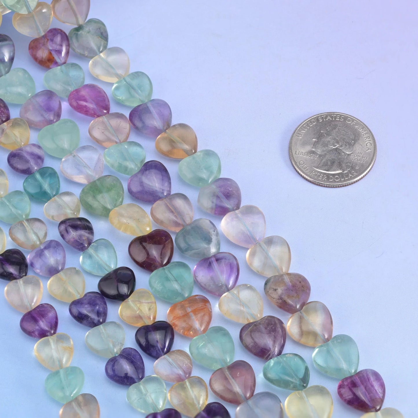 Natural Rainbow Fluorite Smooth Heart Gemstone Bead, Size 10mm, 12mm - Mycrazycrystal